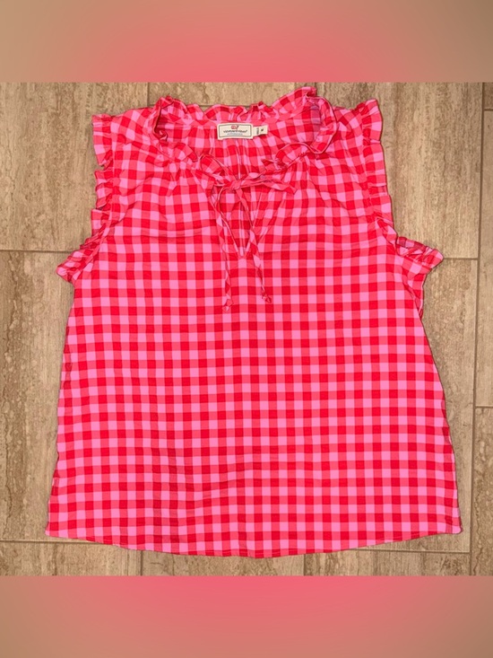 Vineyard Vines Tops - Vineyard Vines Women's Performance Sleeveless Gingham Ruffled Pink Medium